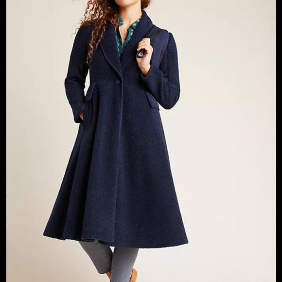 Anthropologie Navy Blue Long Sherpa Suede Coat One Button Front Pockets - Picture 6 of 6